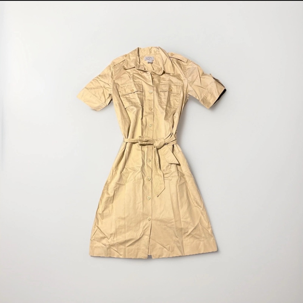 LOFT Cream Button-Up Dress